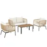Conjunto Jardín Exterior de 4 Piezas con Sofá 2 Sillones y Mesa WPC Ratán PE Tipo Cuerda Cojines Acolchados Blanco - Ogal.Es