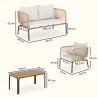 Conjunto Jardín Exterior de 4 Piezas con Sofá 2 Sillones y Mesa WPC Ratán PE Tipo Cuerda Cojines Acolchados Blanco - Ogal.Es