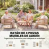 Conjunto Jardín Exterior de 4 Piezas con Sofá 2 Sillones y Mesa WPC Ratán PE Tipo Cuerda Cojines Acolchados Blanco - Ogal.Es