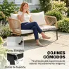Conjunto Jardín Exterior de 4 Piezas con Sofá 2 Sillones y Mesa WPC Ratán PE Tipo Cuerda Cojines Acolchados Blanco - Ogal.Es
