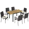 Conjunto de Mesa y Sillas Jardín de Ratán 7 Piezas con Mesa Extensible con Tablero Madera y 6 Sillas Apilables C... - Ogal.Es