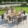 Conjunto de Mesa y Sillas Jardín de Ratán 7 Piezas con Mesa Extensible con Tablero Madera y 6 Sillas Apilables C... - Ogal.Es