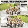 Conjunto de Mesa y Sillas Jardín de Ratán 7 Piezas con Mesa Extensible con Tablero Madera y 6 Sillas Apilables C... - Ogal.Es