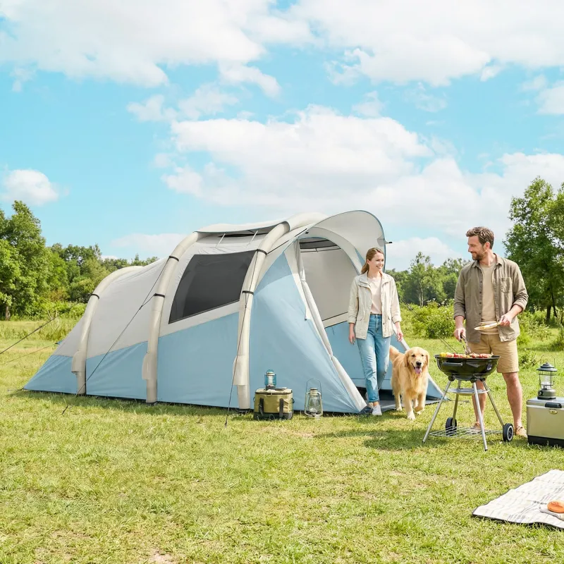 Tienda Campaña Inflable 2-3 Personas con Bomba Dormitorio y Zona de Estar Impermeable 3000 mm Montaje Rápido Azu... - Ogal.Es