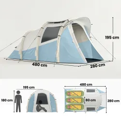 Tienda Campaña Inflable 2-3 Personas con Bomba Dormitorio y Zona de Estar Impermeable 3000 mm Montaje Rápido Azu... - Ogal.Es