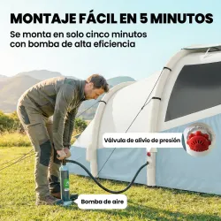Tienda Campaña Inflable 2-3 Personas con Bomba Dormitorio y Zona de Estar Impermeable 3000 mm Montaje Rápido Azu... - Ogal.Es