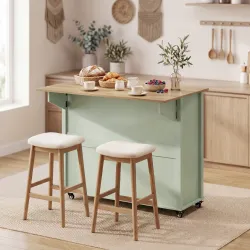 Isla de Cocina con Ruedas Tapa Abatible Especiero Estantes en la Puerta Armario 2 Cajones 117,5x70x91 cm Verde C... - Ogal.Es
