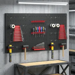 3 Paneles de Herramientas de Pared 28 Piezas cada panel 60x40 cm con Ganchos y Estantes Negro y Rojo - Ogal.Es
