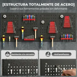 4 Paneles de Herramientas de Pared 38 Piezas cada panel 60x40 cm con Ganchos y Estantes Negro y Rojo - Ogal.Es