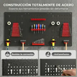 3 Paneles de Herramientas de Pared 28 Piezas cada panel 60x40 cm con Ganchos y Estantes Negro y Rojo - Ogal.Es