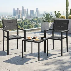 Conjunto de Jardín de 3 Piezas con 2 Sillas y Mesa de HDPE Diseño Listones Efecto Madera para Patio Balcón Negro - Ogal.Es