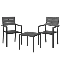 Conjunto de Jardín de 3 Piezas con 2 Sillas y Mesa de HDPE Diseño Listones Efecto Madera para Patio Balcón Negro - Ogal.Es