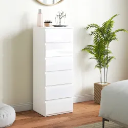 Cómoda de Dormitorio con 6 Cajones Estrecha Sinfonier Ahorro Espacio 40x35x109 cm Blanco Brillo - Ogal.Es