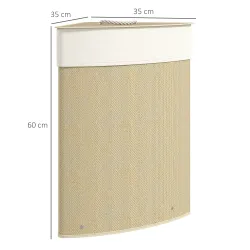 Cesto Ropa Sucia Bambú para Esquina 55L con Tapa y Asa Bolsa Extraíble Lavable 35x35x60 cm Crema - Ogal.Es