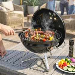 Barbacoa de Carbón Portátil Barbacoa de Carbón Redonda Tapa con Soporte Rejilla Ventilación Ajustable Ø41x44 cm ... - Ogal.Es