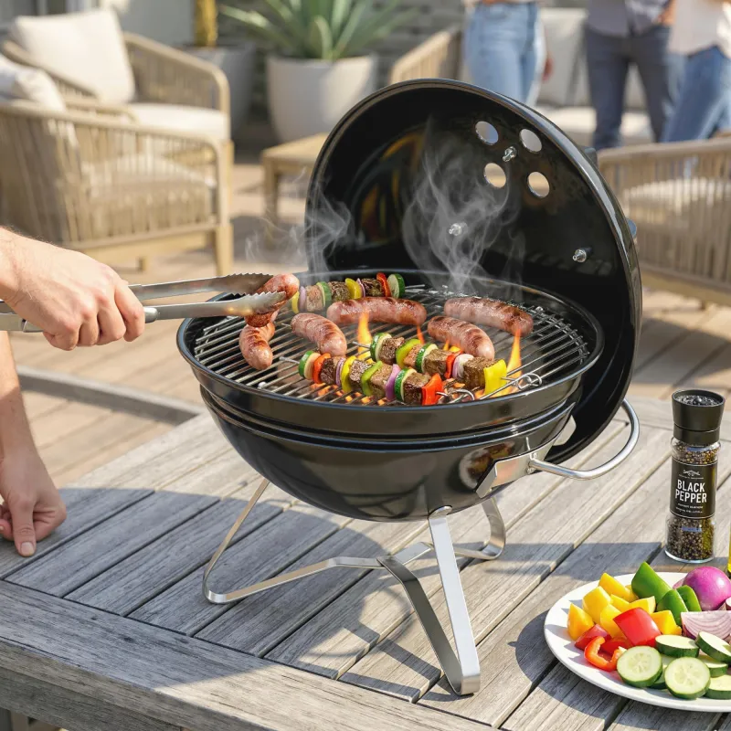 Barbacoa de Carbón Portátil Barbacoa de Carbón Redonda Tapa con Soporte Rejilla Ventilación Ajustable Ø41x44 cm ... - Ogal.Es