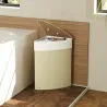 Cesto Ropa Sucia Bambú para Esquina 55L con Tapa y Asa Bolsa Extraíble Lavable 35x35x60 cm Crema - Ogal.Es