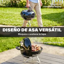 Barbacoa de Carbón Portátil Barbacoa de Carbón Redonda Tapa con Soporte Rejilla Ventilación Ajustable Ø41x44 cm ... - Ogal.Es
