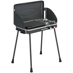 Barbacoa de Gas Portátil 2 en 1 Propano 7 kW de Mesa o de Pie con Plancha Grande Patas Desmontables Negro - Ogal.Es