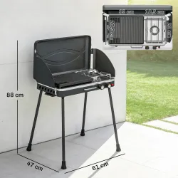 Barbacoa de Gas Portátil 2 en 1 Propano 7 kW de Mesa o de Pie con Plancha Grande Patas Desmontables Negro - Ogal.Es