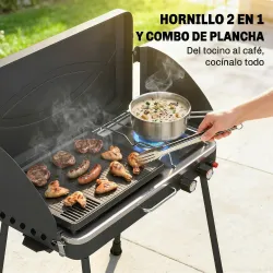 Barbacoa de Gas Portátil 2 en 1 Propano 7 kW de Mesa o de Pie con Plancha Grande Patas Desmontables Negro - Ogal.Es