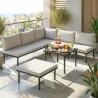 Conjunto de Jardín Exterior de 6 Piezas con Sofá 2 Plazas Módulo de Esquina 2 Sillones Reposapiés Mesa de Vidrio... - Ogal.Es