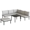 Conjunto de Jardín Exterior de 6 Piezas con Sofá 2 Plazas Módulo de Esquina 2 Sillones Reposapiés Mesa de Vidrio... - Ogal.Es