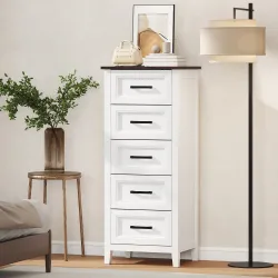 Cómoda Dormitorio Estrecho y Alto con Encimera Efecto Madera Cajonera para Espacios Pequeños 45x35x106 cm Blanco - Ogal.Es