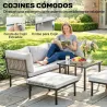Conjunto de Jardín Exterior de 6 Piezas con Sofá 2 Plazas Módulo de Esquina 2 Sillones Reposapiés Mesa de Vidrio... - Ogal.Es