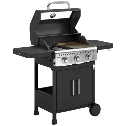 Barbacoa de Gas con 3 Quemadores 7,5 kW Termómetro Parrilla Plancha Mesas Laterales Armario Ruedas 125x57x110 cm... - Ogal.Es