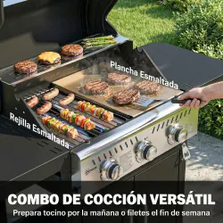 Barbacoa de Gas con 3 Quemadores 7,5 kW Termómetro Parrilla Plancha Mesas Laterales Armario Ruedas 125x57x110 cm... - Ogal.Es