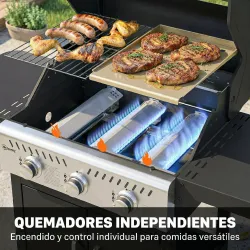 Barbacoa de Gas con 3 Quemadores 7,5 kW Termómetro Parrilla Plancha Mesas Laterales Armario Ruedas 125x57x110 cm... - Ogal.Es