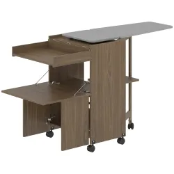 Armario Tabla de Planchar Plegable con Soporte para Plancha y Ropa con Compartimento Abierto,154x55x87 cm, Marrón - Ogal.Es