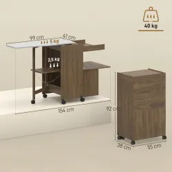 Armario Tabla de Planchar Plegable con Soporte para Plancha y Ropa con Compartimento Abierto,154x55x87 cm, Marrón - Ogal.Es