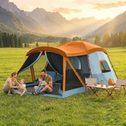 Tienda de Campaña Familiar Tipo Túnel para 4 Personas con 2 Habitaciones Puertas Tragaluces Impermeable Fácil Mo... - Ogal.Es