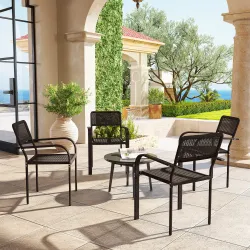 Juego de 4 Sillas de Jardín Exterior Apilables con Reposabrazos Respaldo y Marco de Acero 55x60x83 cm Marrón Oscuro - Ogal.Es