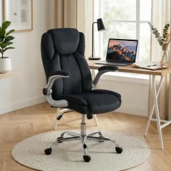 Silla de escritorio Ergonómica con Respaldo Alto Reposabrazos Abatibles Asiento con Muelles Altura Ajustable Negro - Ogal.Es