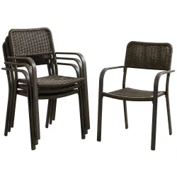 Juego de 4 Sillas de Jardín Exterior Apilables con Reposabrazos Respaldo y Marco de Acero 55x60x83 cm Marrón Oscuro - Ogal.Es