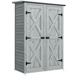 Caseta de Jardín de Madera 115x53x156 cm Armario para Herramientas con Puertas Dobles y Estantes Techo Inclinado... - Ogal.Es