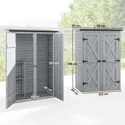 Caseta de Jardín de Madera 115x53x156 cm Armario para Herramientas con Puertas Dobles y Estantes Techo Inclinado... - Ogal.Es