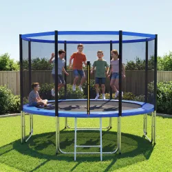Cama Elástica Exterior Ø366 cm Trampolín para Niños con Red de Seguridad Escalera y Acolchado de Muelles Azul - Ogal.Es