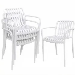 Juego de 4 Sillas de Jardín Exterior Apilables de PP con Respaldo Curvado Asiento de Listones 55x58,5x81,5 cm Bl... - Ogal.Es