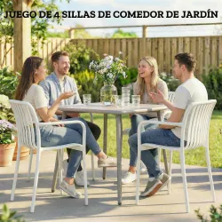 Juego de 4 Sillas de Jardín Exterior Apilables de PP con Respaldo Curvado Asiento de Listones 55x58,5x81,5 cm Bl... - Ogal.Es