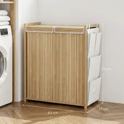 Cesto de Ropa Sucia de Bambú con Tapa 120L con 2 Bolsas con Cordón Extraíbles y Lavables Bolsillos Laterales Nat... - Ogal.Es