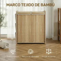 Cesto de Ropa Sucia de Bambú con Tapa 120L con 2 Bolsas con Cordón Extraíbles y Lavables Bolsillos Laterales Nat... - Ogal.Es