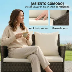 Conjunto de Jardín Exterior de Ratán 4 Piezas Incluye Sofá de 2 Plazas 2 Sillas Mesa de Vidrio Cojines Lavables ... - Ogal.Es