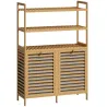 Mueble Ropa Sucia de Bambú con 2 Cestos para Ropa Sucia Inclinables 77,4 L y 3 Estantes 80x30x118 cm Roble - Ogal.Es