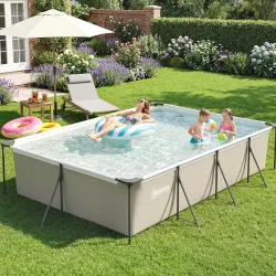 Piscina Desmontable Tubular 394,5x208,3x80,5 cm 6075 L con Marco Metálico Parche de Reparación sin Depuradora Gris - Ogal.Es