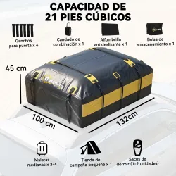 Bolsa de Techo para Coche 594L Impermeable con 6 Correas Alfombrilla Antideslizante Ganchos para Vehículos Amarillo - Ogal.Es