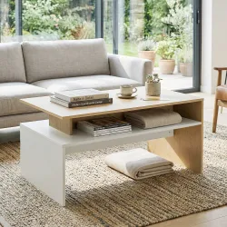 Mesa baja para Salón con Compartimento para Salón Sala de Estar 95x55x50 cm Natural y Blanco - Ogal.Es